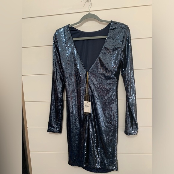 Dress The Population Lolita Sequin Long Sleeve Minidress NWT Size M - Picture 7 of 8